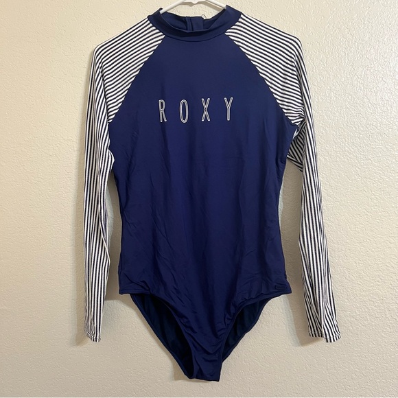 Roxy Other - Roxy swim one piece Navy White Striped Long Sleeve Rash guard beach summer